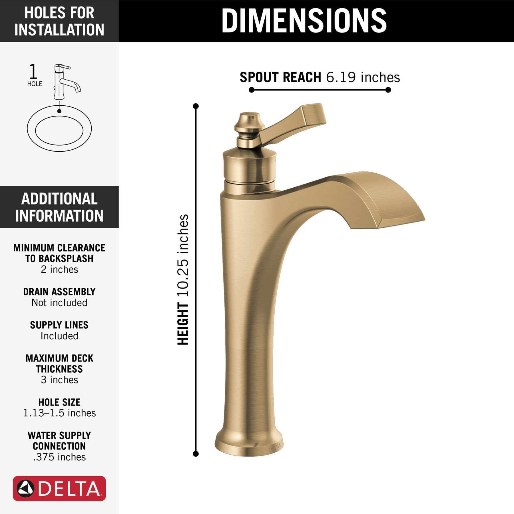 DELTA FAUCET DELTA FAUCET 656-CZLHP-DST Dorval Mid-Height Faucet Less Handle