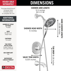DELTA FAUCET Delta T144855-I Monitor 14 Series Tub and Shower Trim Only with In2ition Hand Shower
