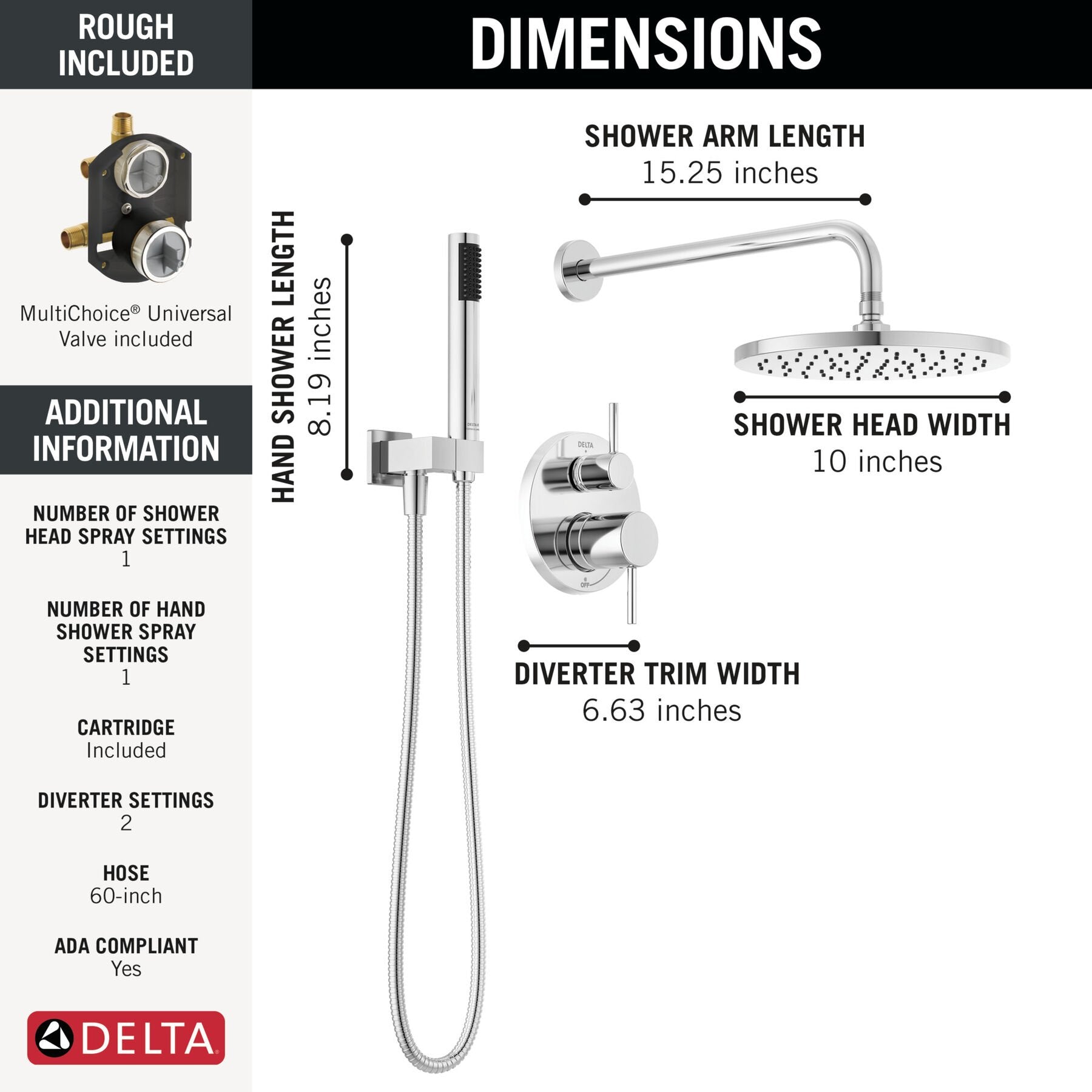 DELTA FAUCET Delta Faucet 342702 Monitor 14 Series Shower with Raincan, Hand Shower & Rough Valve