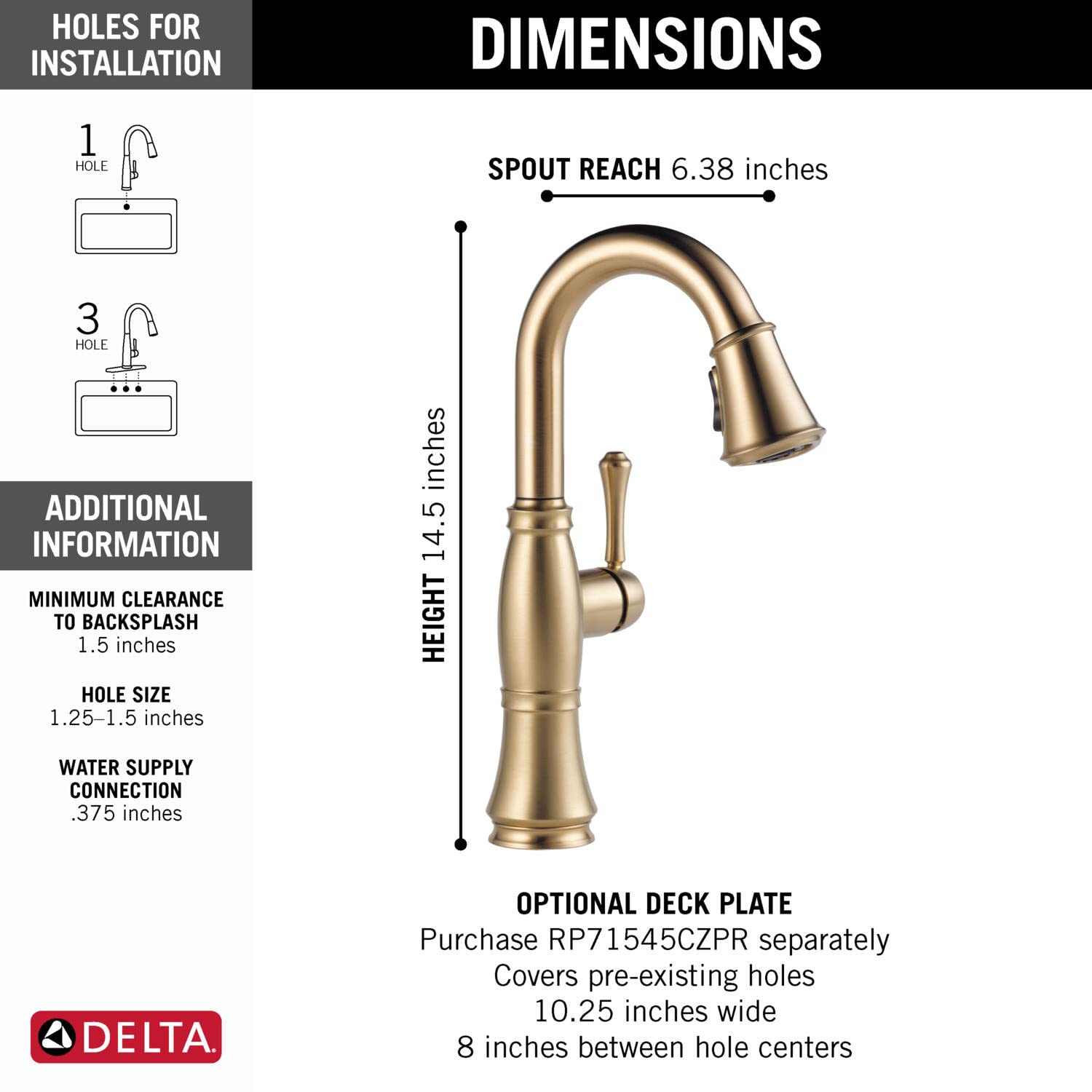 DELTA FAUCET Delta 9997-CZ-PR-DST Cassidy Single Handle Pulldown Bar/Prep Faucet
