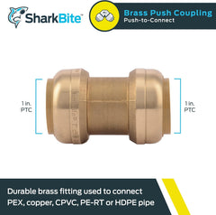 JOHN GUEST SharkBite U020LF 1 Inch Coupling Push to Connect Brass Plumbing Fitting
