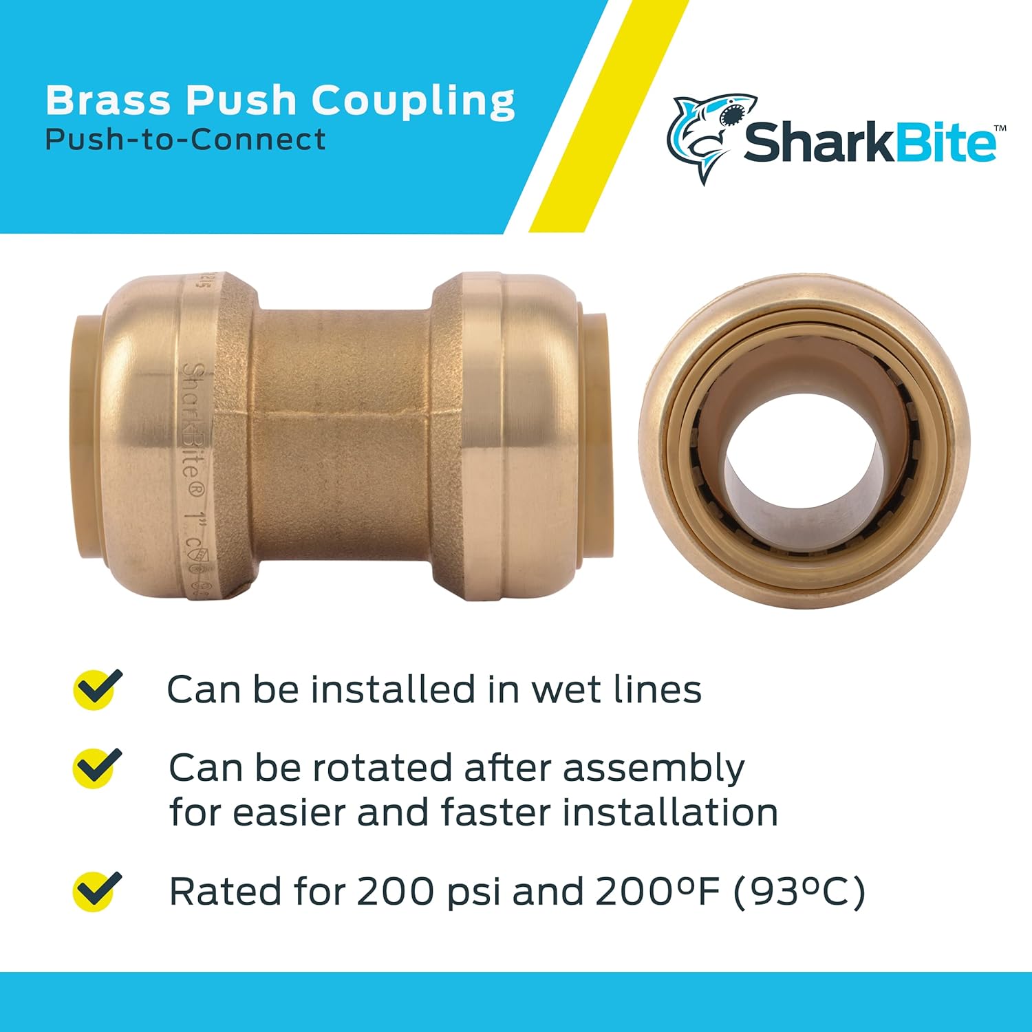 JOHN GUEST SharkBite U020LF 1 Inch Coupling Push to Connect Brass Plumbing Fitting