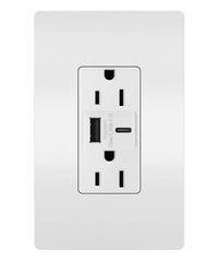 LEGRAND Pass & Seymour R26USBACW Hybrid Type A/C USB Chargers With Duplex 15A Tamper-Resistant