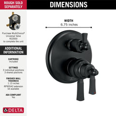 DELTA FAUCET Delta Faucet T27T956-BL Dorval: Traditional 2-Handle Monitor 17T Series Valve Trim with 6