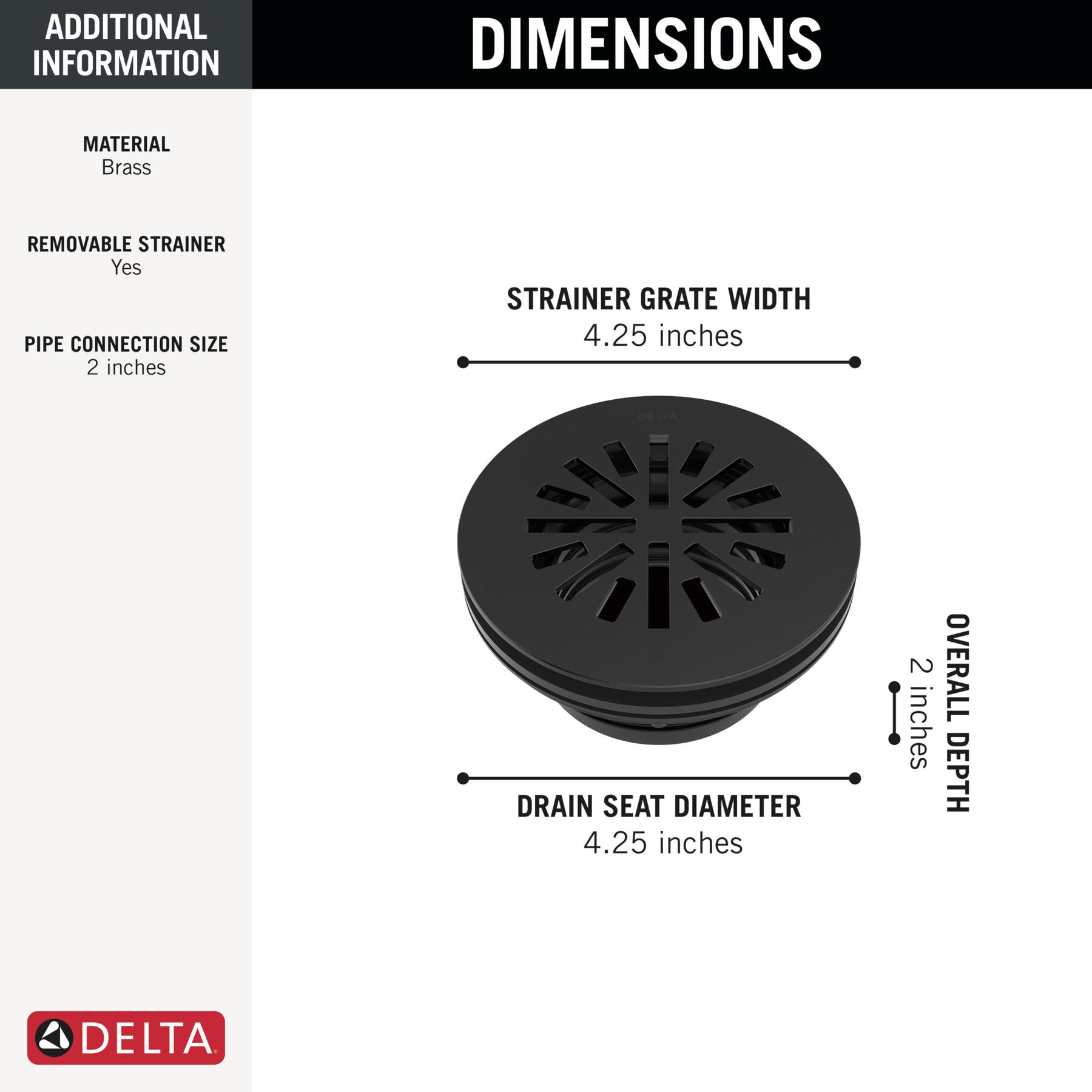 DELTA FAUCET Delta Faucet DT051411-BL 4 Inches Prefab Round Shower Drain