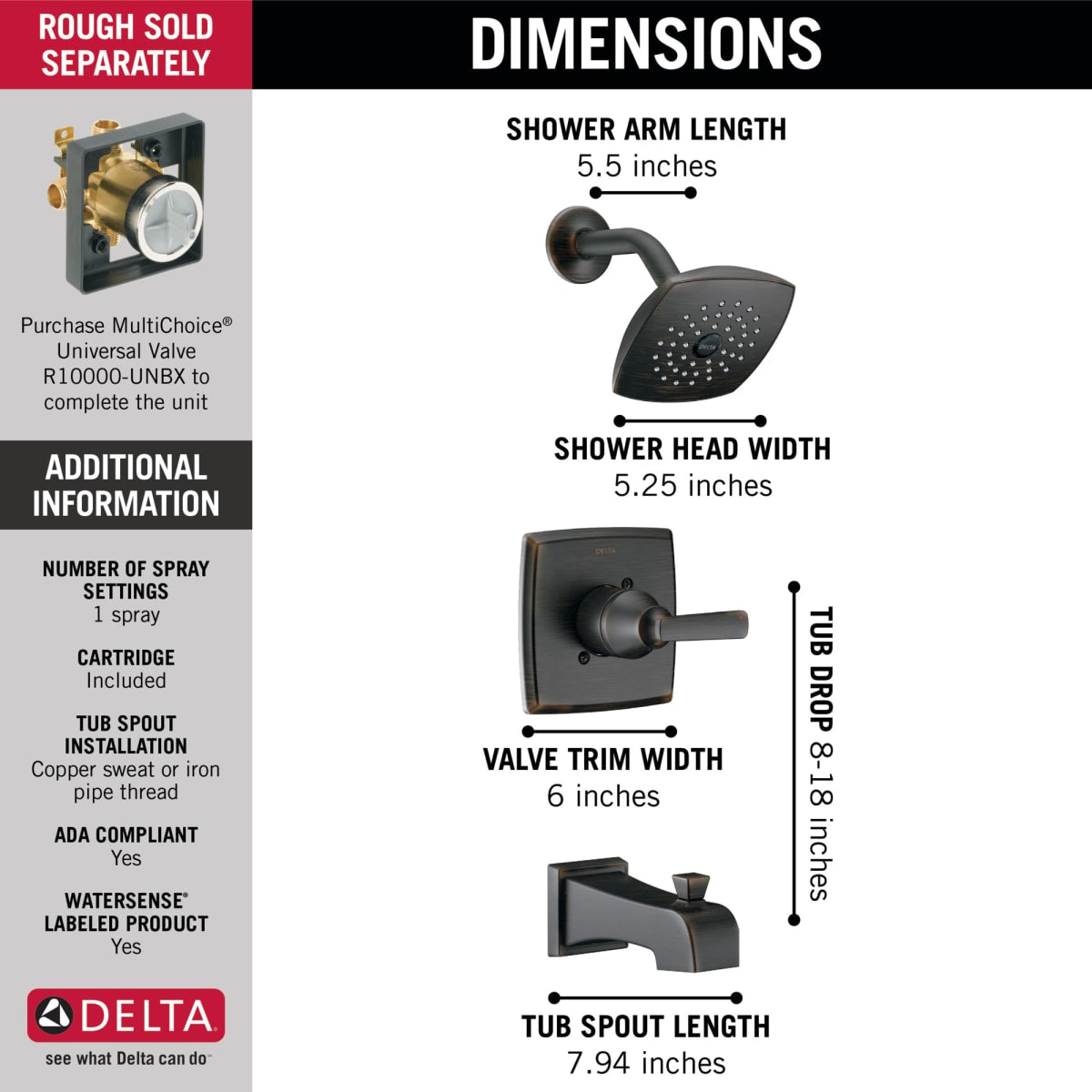 DELTA FAUCET Delta T14464-RB Monitor 14 Series Tub & Shower Trim