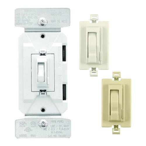 EATON Cooper Wiring Device TUL06P-C2 120-Volt AC 1-Pole 3-Way Preset Universal Toggle Dimmer Light Almond/White/Ivory