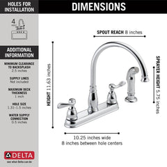DELTA FAUCET Delta Faucet 21996LF Windemere Two Handle Kitchen Faucet with Side Spray in Chrome