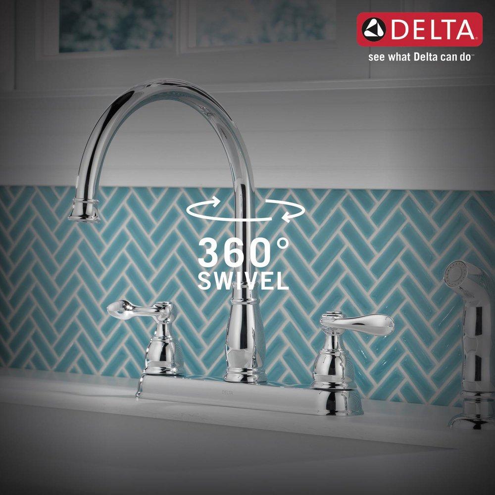 DELTA FAUCET Delta Faucet 21996LF Windemere Two Handle Kitchen Faucet with Side Spray in Chrome
