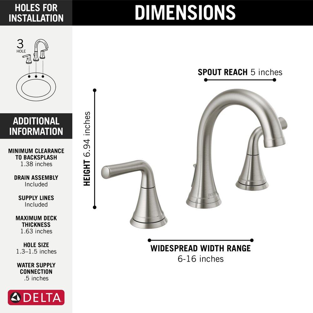 DELTA FAUCET Delta Faucet 3533LF-SSMPU Two Handle Widespread Bathroom Faucet Stainless Steel