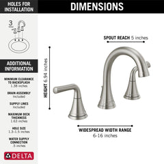 DELTA FAUCET Delta Faucet 3533LF-SSMPU Two Handle Widespread Bathroom Faucet Stainless Steel