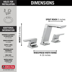 DELTA FAUCET Delta 3599LF-PR-MPU Lavatory Faucet Pivotal Widespread 6-16 Inch Spread