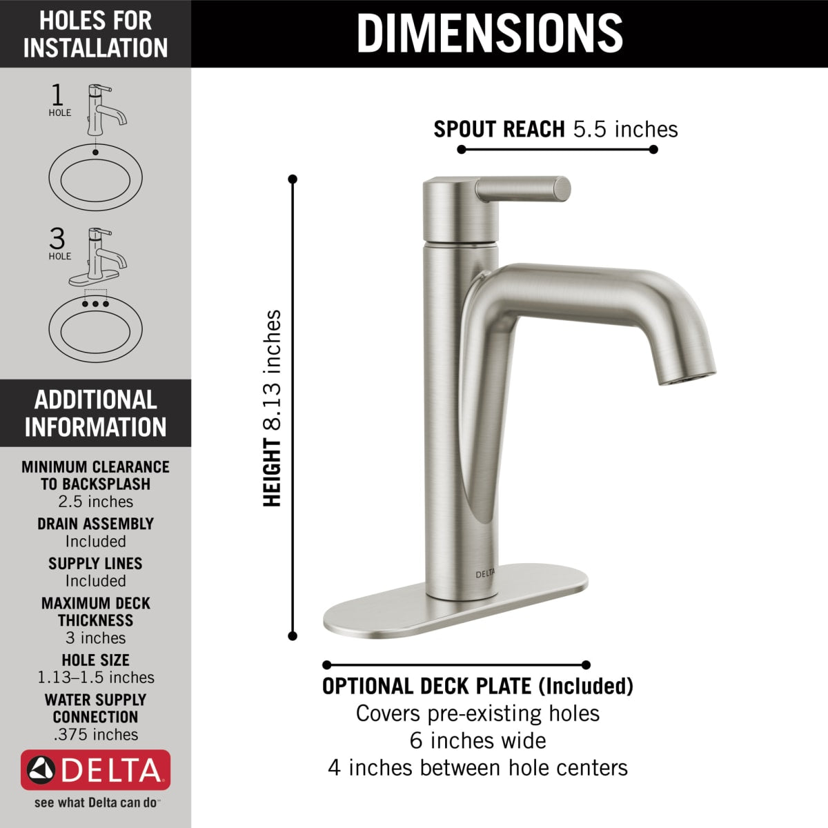 DELTA FAUCET Delta 15849LF-SS Lavatory Faucet Nicoli 1 Lever ADA WaterSense 1.2 Gallons per Minute