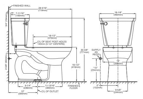 AMERICAN STANDARD American Standard 3517F.101.020 Cadet Elongated Toilet Bowl 1.6 GPF 12 Rough-In Replacement MPN