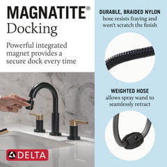 DELTA FAUCET Delta Faucet 35749LF-GZPD Nicoli Two Handle Widespread Pull-Down Bathroom Faucet in Matte Black / Champagne Bronze