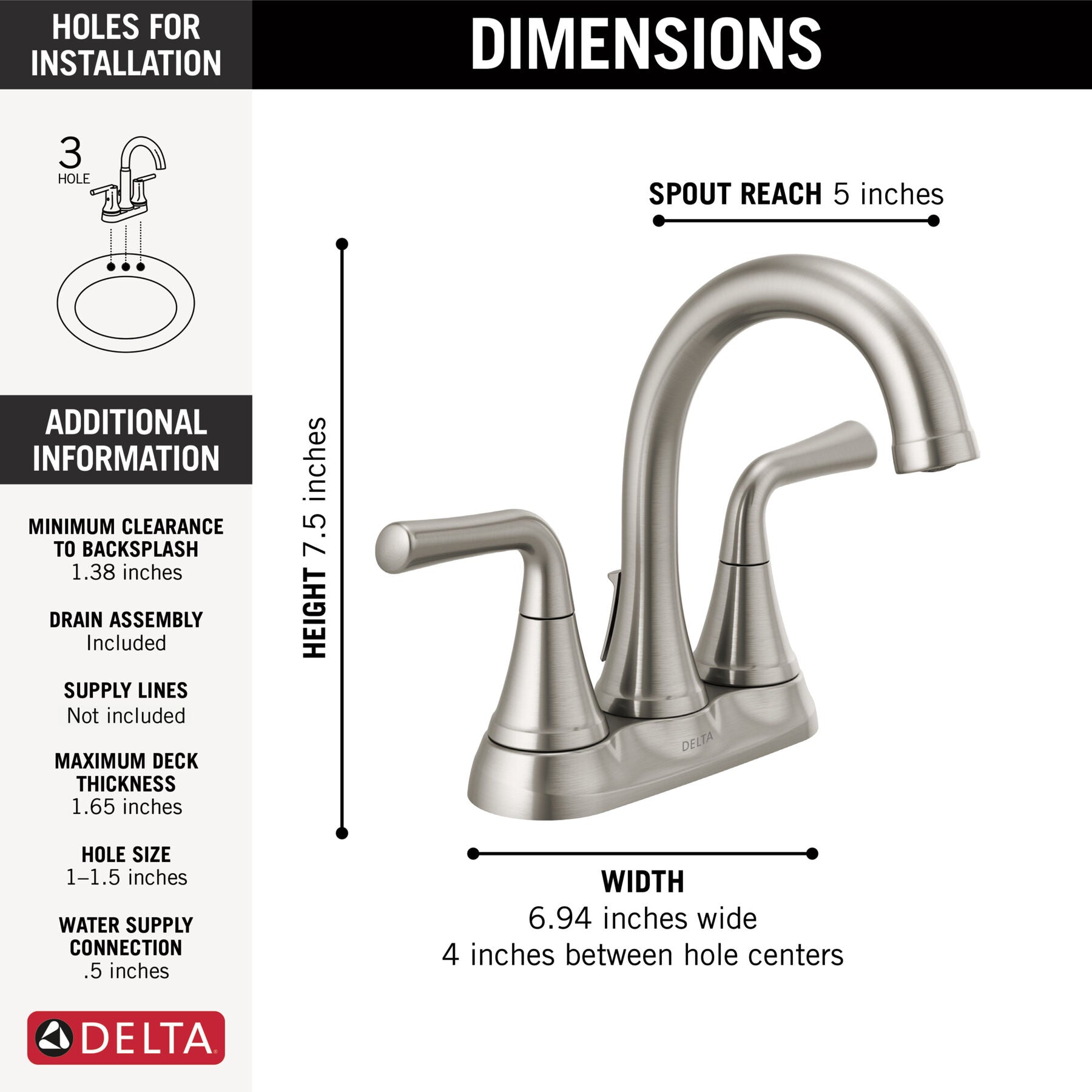 DELTA FAUCET Delta 2533LF-SSTP Kayra 2 Handle Tract-Pack Centerset Bathroom Faucet