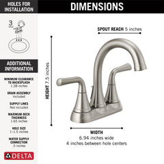 DELTA FAUCET Delta 2533LF-SSTP Kayra 2 Handle Tract-Pack Centerset Bathroom Faucet