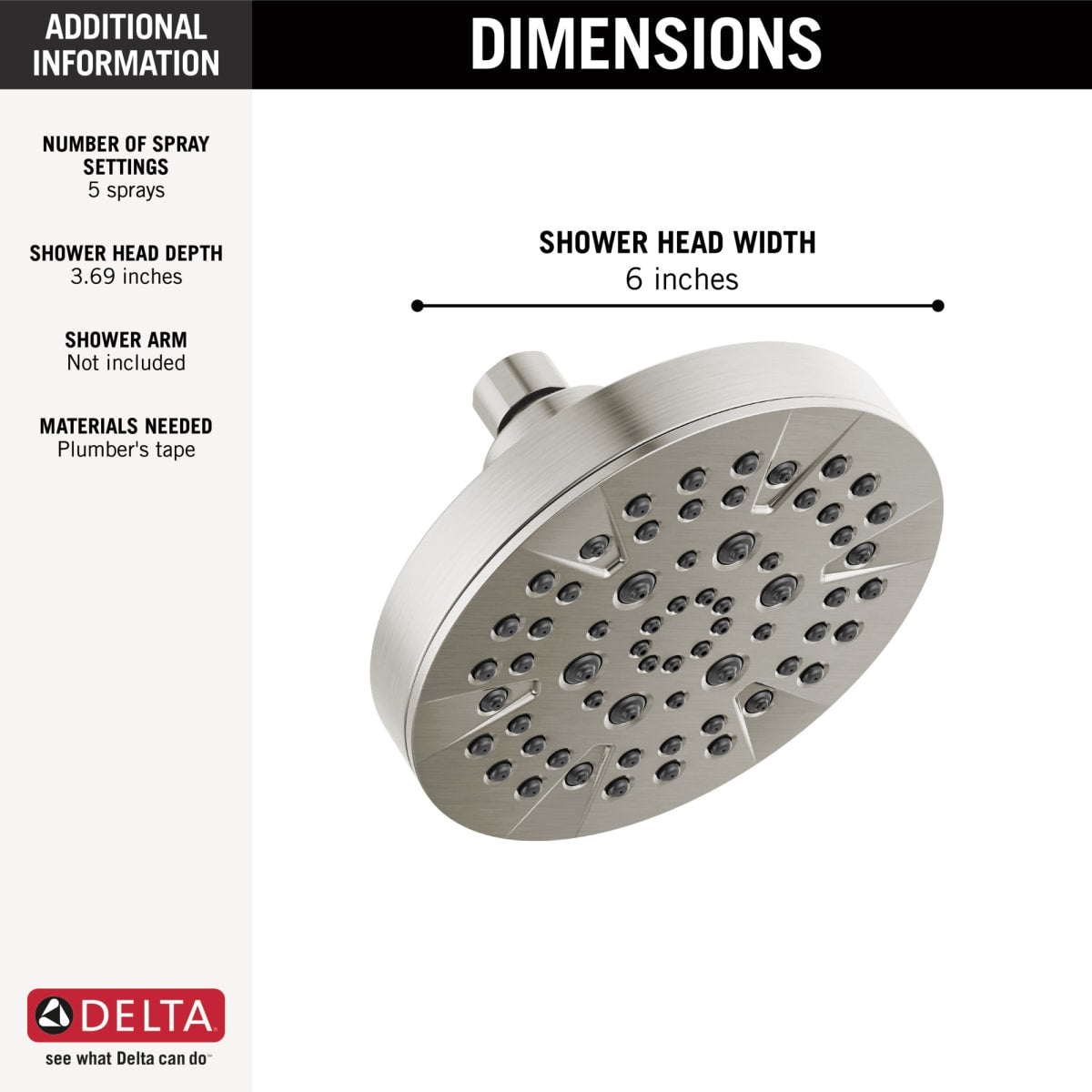 DELTA FAUCET Delta 52535-SS Universal Showering Components: 5-Setting Showerhead in Stainless