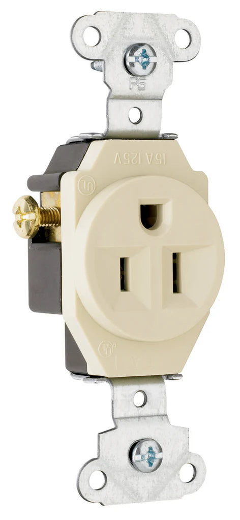 LEGRAND Pass & Seymour 5251LA Heavy-Duty Spec Grade Single Receptacle, Side Wire 15A 125V - Light Almond