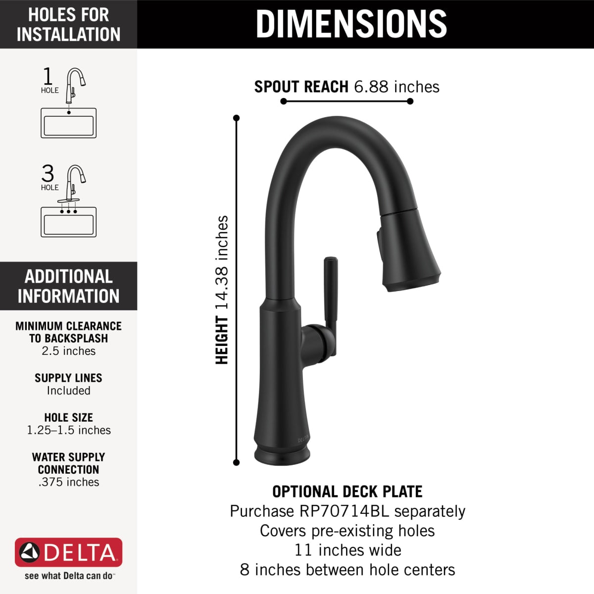 DELTA FAUCET DELTA 9979-BL-DST Coranto Single Handle Pull Down Bar/Prep Faucet