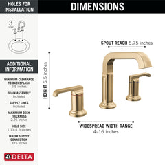 DELTA FAUCET Delta 35589-CZ-PR-DST Tetra Two Handle Widespread Bathroom Faucet