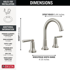 DELTA FAUCET Delta Faucet 3535-SSMPU-DST Saylor Two Handle Widespread Bathroom Sink Faucet in Brilliance Stainless