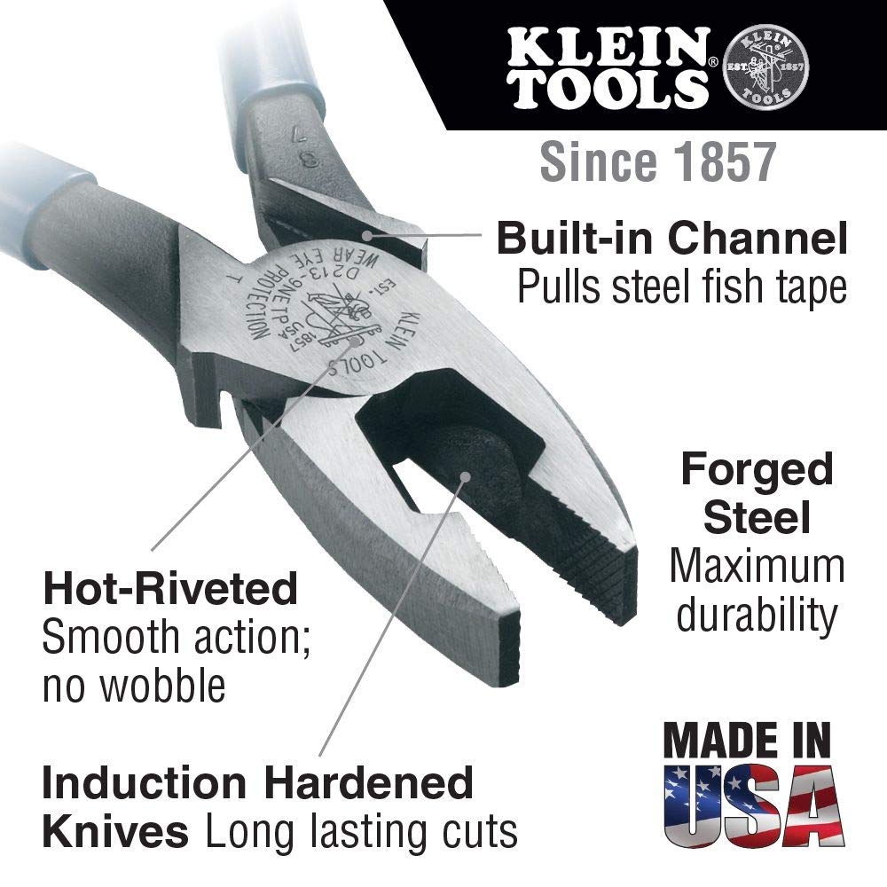 KLEIN TOOLS Klein Tools J2000-9NETP Lineman’s Pliers Fish Tape Pulling 9-Inch