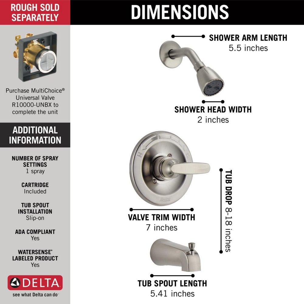 DELTA FAUCET Delta Faucet BT13410-SS Foundations One Handle Single Function Bathtub & Shower Faucet in Brilliance Stainless (Trim Only)