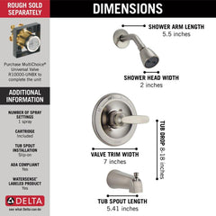 DELTA FAUCET Delta Faucet BT13410-SS Foundations One Handle Single Function Bathtub & Shower Faucet in Brilliance Stainless (Trim Only)