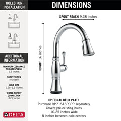 DELTA FAUCET Delta 9197T-PR-DST Kitchen Faucet Cassidy with Touch2O Technology 8 Inch Spread 1 Lever ADA