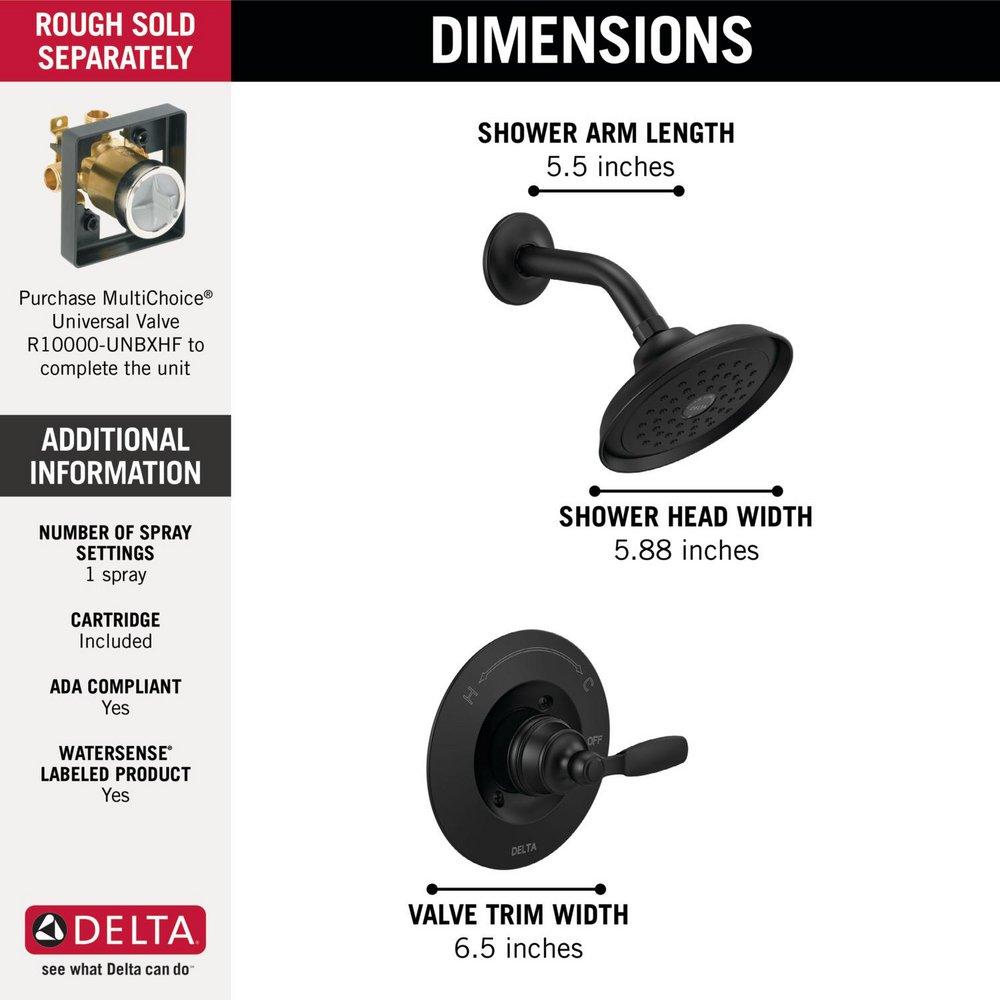 DELTA FAUCET Delta Faucet T14232-BL Woodhurst Single-Function Shower Trim, 1.75 GPM, Matte Black