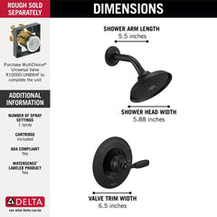 DELTA FAUCET Delta Faucet T14232-BL Woodhurst Single-Function Shower Trim, 1.75 GPM, Matte Black