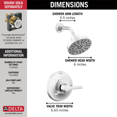 DELTA FAUCET Delta T14272-PR Galeon Monitor 14 Series H2Okinetic 1.75 GPM Single Lever Handle Pressure Balanced Shower Trim Kit