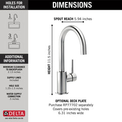 DELTA FAUCET Delta 1959LF Delta True Single Handle Limited Swivel Bar Faucet 1.5 gpm