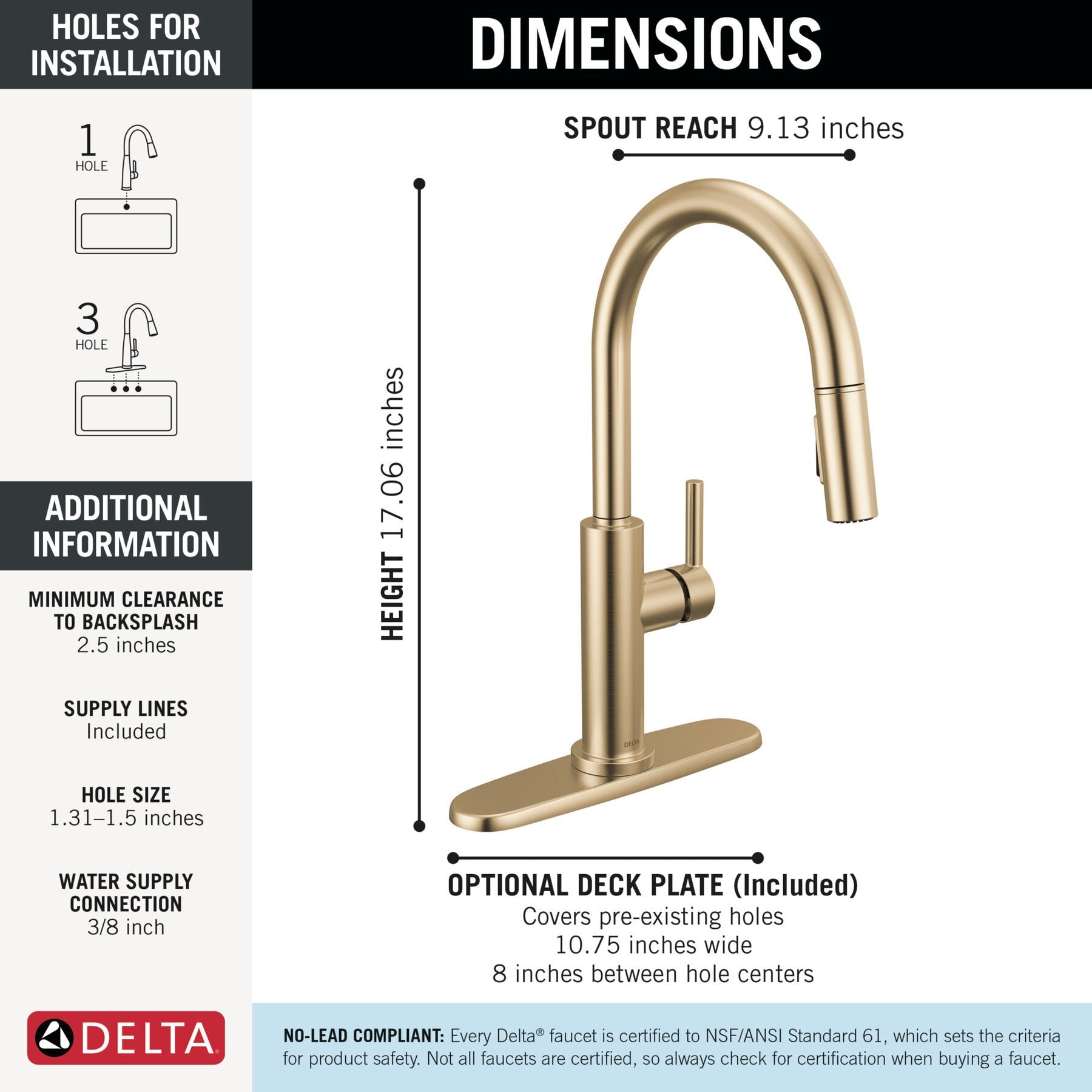 DELTA FAUCET Delta 19867LF-CZ Nicoli Single Handle Pull-Down Kitchen Faucet 1.8 GPM