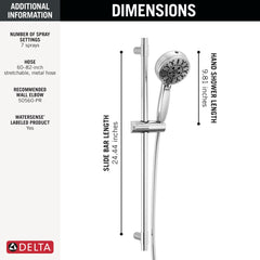 DELTA FAUCET Delta 51584-PR Universal Showering Components 7-Setting Slide Bar Hand Shower with Cleaning Spray