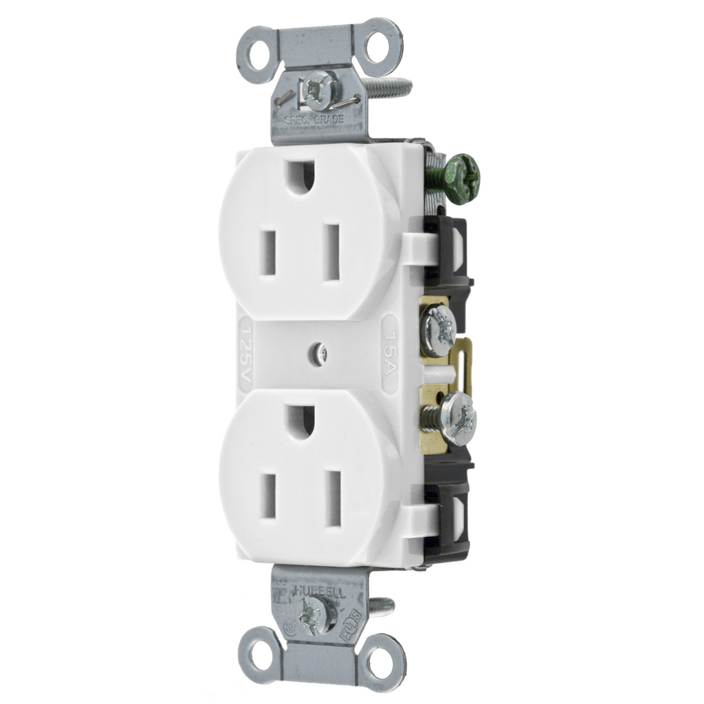 HUBBELL Hubbell CR15WHI Duplex Receptacle 15A 125V Commercial Spec Grade White