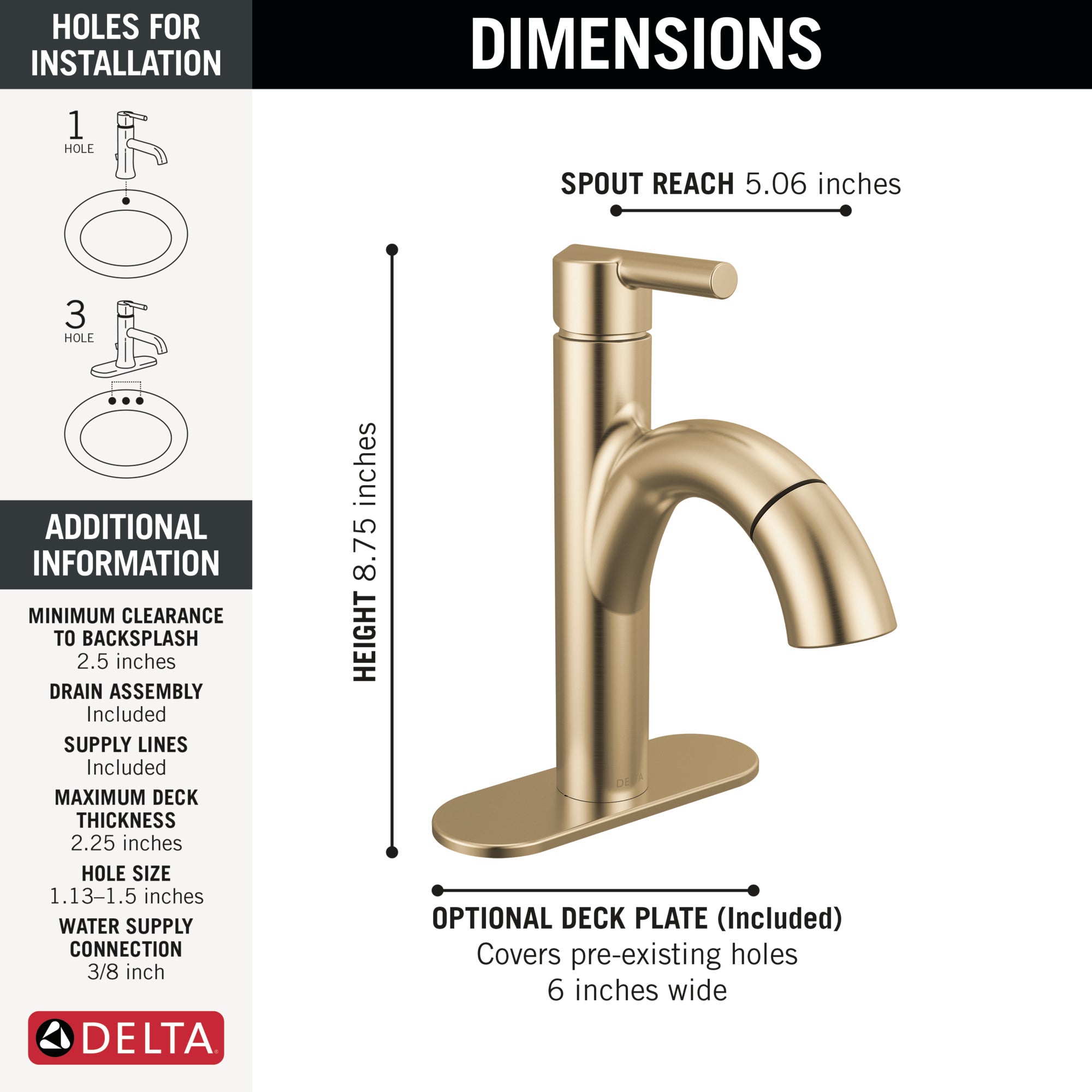 DELTA FAUCET Delta 15749LF-CZPD Nicoli Single Handle Pull-Down Bathroom Faucet