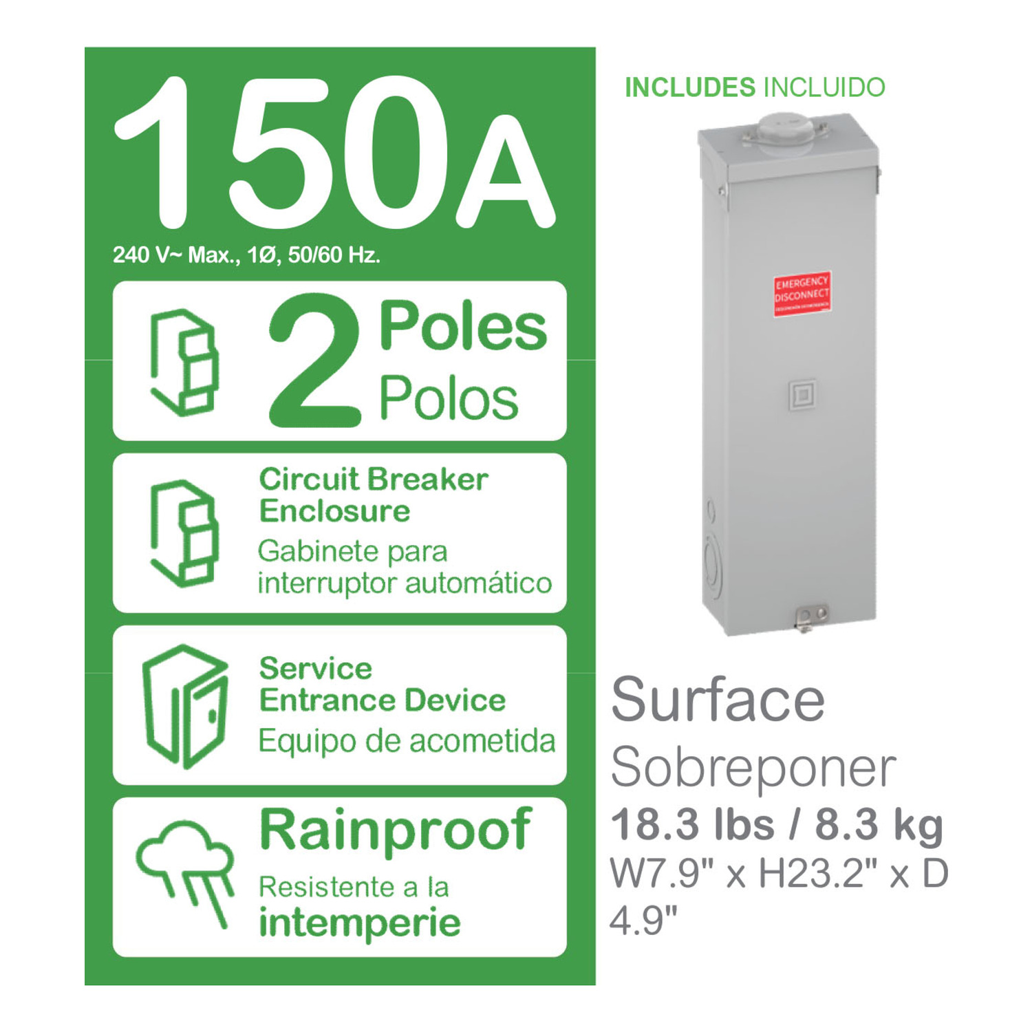 SCHNEIDER ELECTRIC Square D Q2150MRBE Enclosed Circuit Breaker 150A