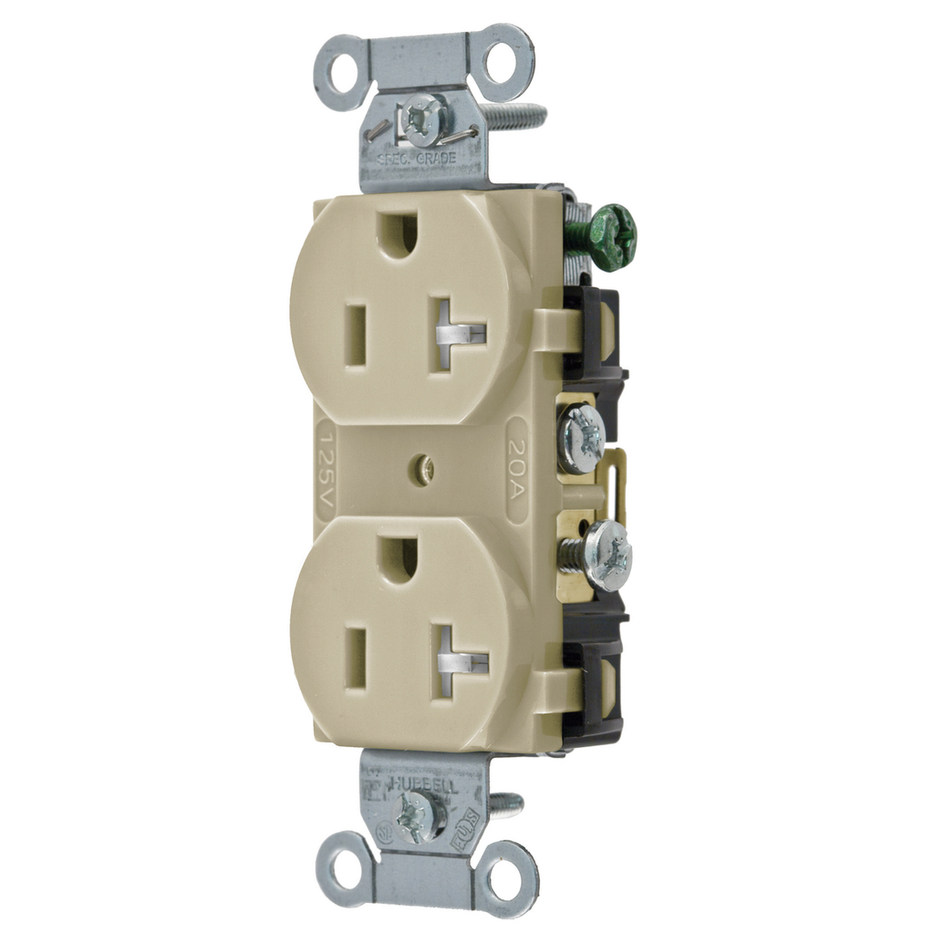 HUBBELL WIRING Hubbell Wiring Device-Kellems CR20ITR 20 Amp 125 Volt 2-Pole 3-Wire NEMA 5-20R Ivory Straight Blade Duplex Receptacle