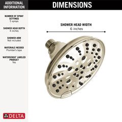 DELTA FAUCET Delta 52669-PN-PR Universal Showering Components: H2Okinetic 5-Setting Traditional Raincan Shower Head