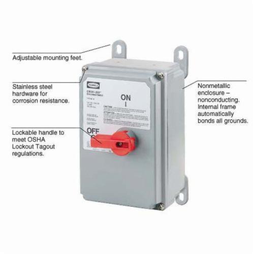HUBBELL WIRING Wiring Device-Kellems HBLDS6AC Circuit-Lock Non-Fusible Standard Disconnect Switch 600 V 60 A 50 hp