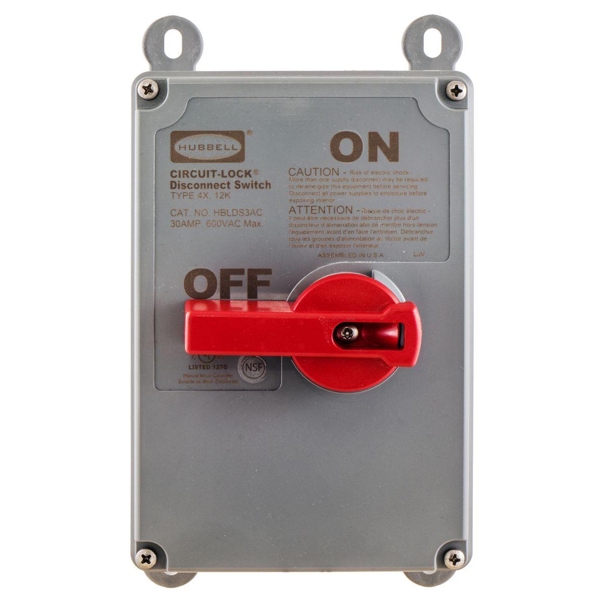 HUBBELL WIRING Wiring Device-Kellems HBLDS6AC Circuit-Lock Non-Fusible Standard Disconnect Switch 600 V 60 A 50 hp