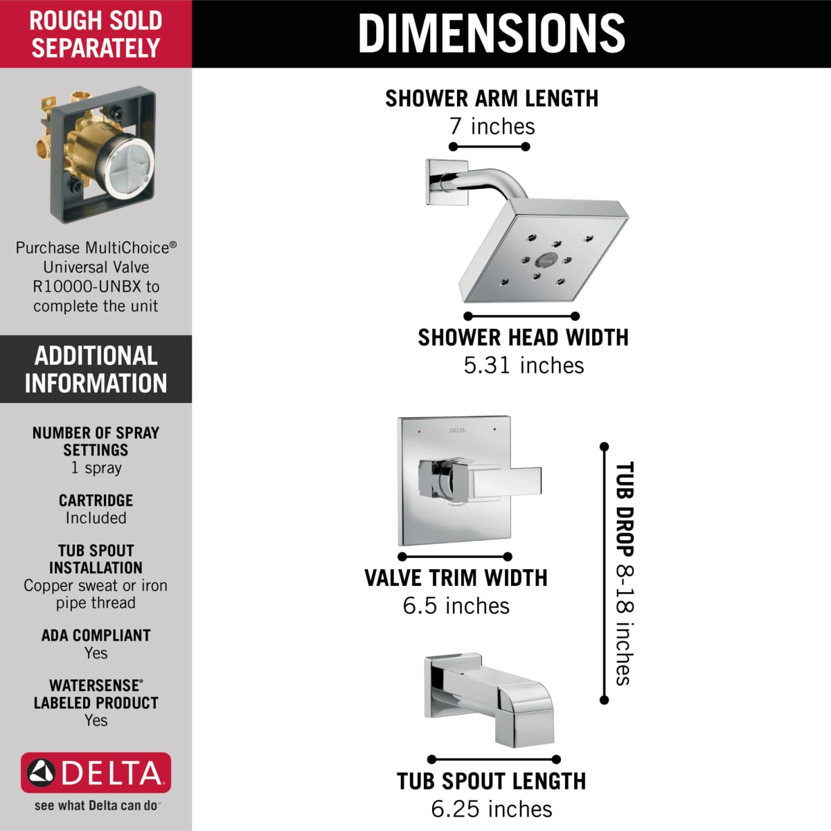DELTA FAUCET Delta T14467 Ara Single Handle 1-Function Tub and Shower Trim 1.75 gpm