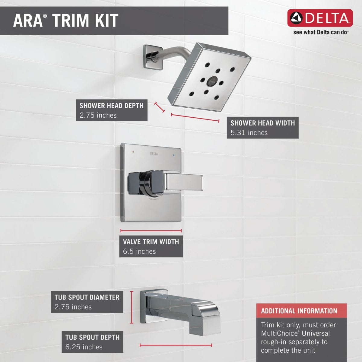 DELTA FAUCET Delta T14467 Ara Single Handle 1-Function Tub and Shower Trim 1.75 gpm