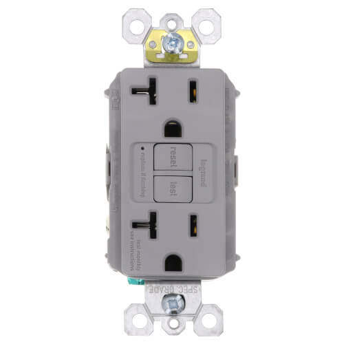 LEGRAND Pass & Seymour 2097-GRY GFCI Receptacle, Duplex, 125 VAC, 20 Amp