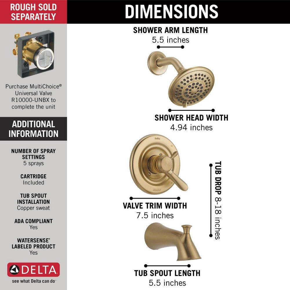 DELTA FAUCET Delta Faucet T17438-CZ Lahara Two Handle Multi Function Bathtub & Shower Faucet