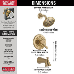 DELTA FAUCET Delta Faucet T17438-CZ Lahara Two Handle Multi Function Bathtub & Shower Faucet