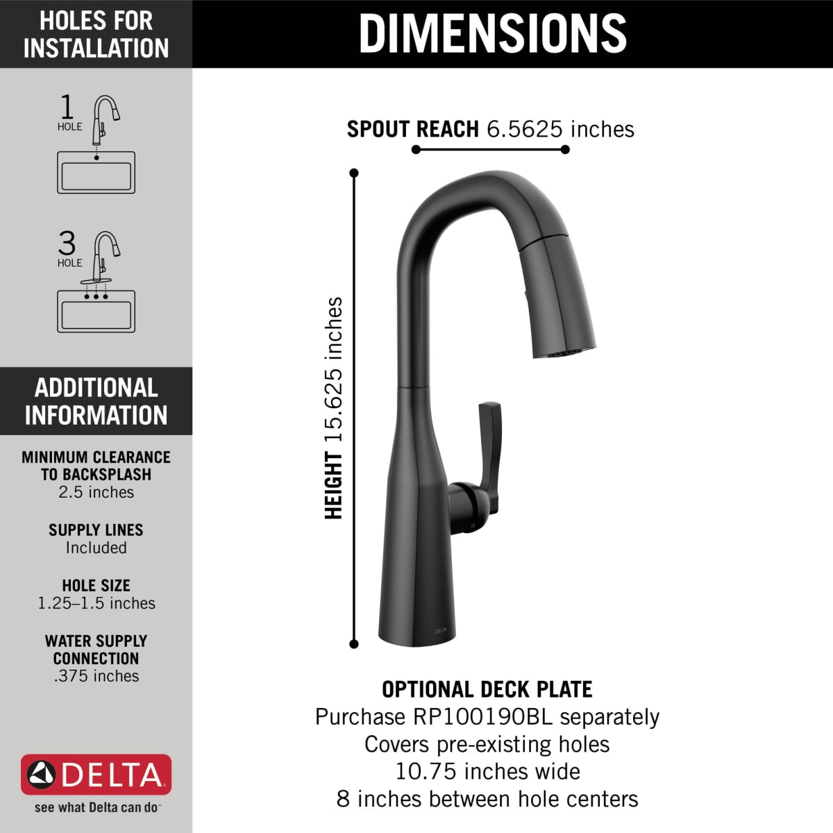 DELTA FAUCET Delta 9976-BL-DST Stryke Bar Faucet with Pull Down Sprayer