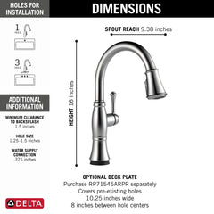 DELTA FAUCET Delta 9197T-AR-PR-DST Cassidy Kitchen Faucet with Touch2O Technology 8 Inch Spread Replacement MPN